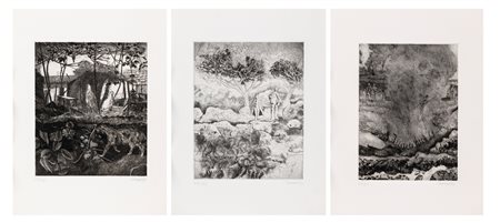 Robert Carroll Painesville 1934 Foglie d'erba 1971 Cartella di 3 acquaforti...