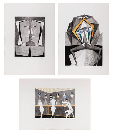 Tre acquaforti Acquaforti cm 70x50 Lotto di 3 acquaforti di Moussa entro...