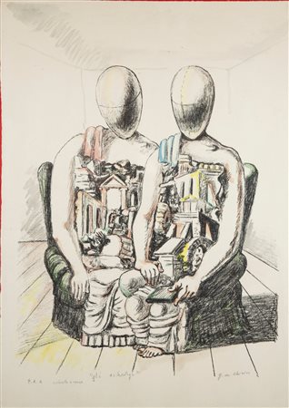 Giorgio De Chirico (Volo 1888-Roma 1978) Gli Archeologi Litografia...