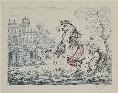 Giorgio De Chirico (Volo 1888-Roma 1978) Cavallo e castello 1954 Litografia...
