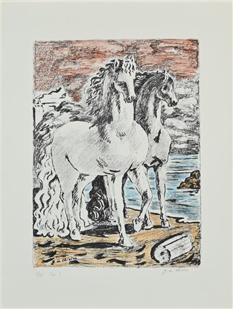 Giorgio De Chirico (Volo 1888-Roma 1978) Cavalli antichi 1966 Litografia cm...