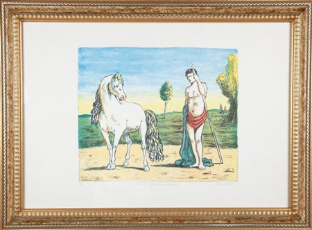 Giorgio De Chirico (Volo 1888-Roma 1978) Castore ed il suo cavallo Litografia...