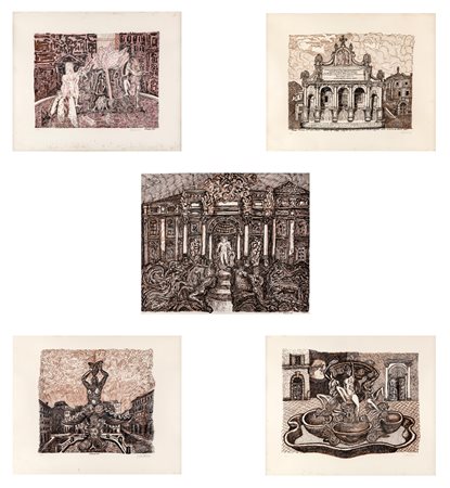 Gianpaolo Berto (Adria 1940-0) Le piazze di Roma Litografia Lotto di 5...