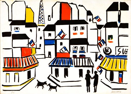 Sante Monachesi (Macerata 1910-Roma 1991) Via di Parigi Litografia cm 50x70 -...