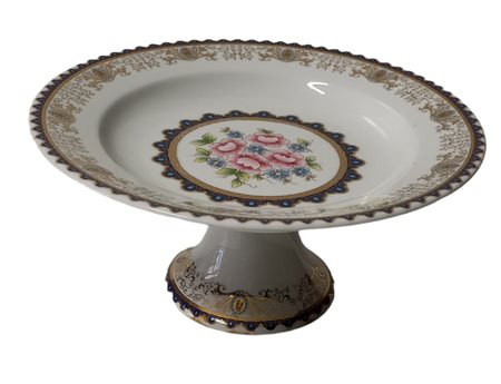 LIMOGES - ALZATA IN PORCELLANA DECORATA IN ORO E POLICROMIA DIAMETRO CM.29...