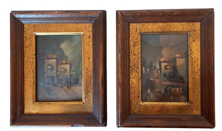 SERGIO COZZUOL (1941-2018) CARROZZA E PORTICCIOLO - DUE OLI SU TAVOLA...