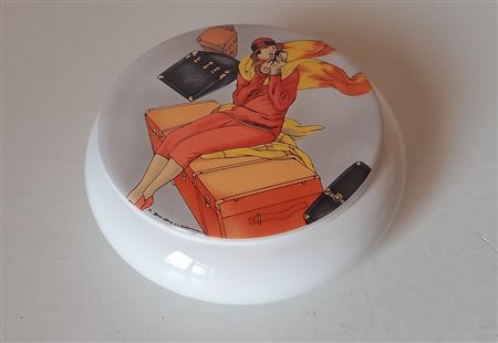 SCATOLA IN PORCELLANA CON IMMAGINE OPERA DI M.DUDOVICH PER LA RINASCENTE -...