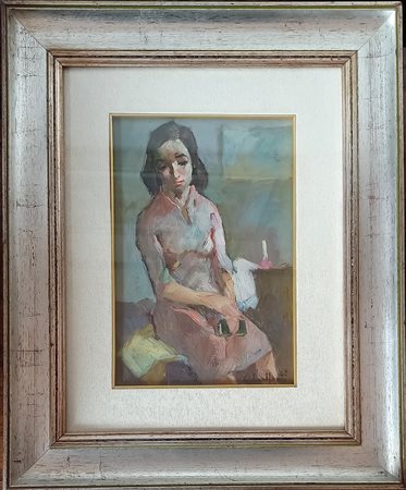 GIACOMO MALFANTI (1907-1998) DONNA SEDUTA - OLIO SU MASONITE CM.31X21 FIRMATO...