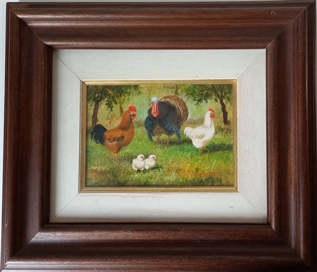 F.BORRELLI - ANIMALI - OLIO SU TAVOLA CM.13X18 FIRMATO IN BASSO A DESTRA RECA...