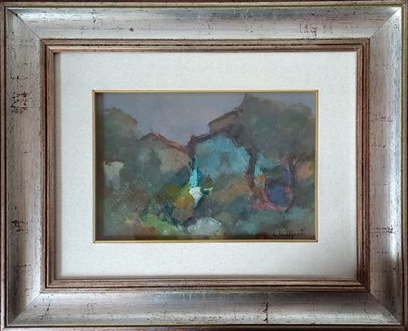 GIACOMO MALFANTI (1907-1998) PAESAGGIO CON CASE - OLIO SU MASONITE CM.21X31...
