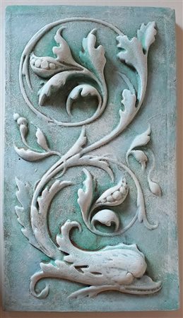 FORMELLA CON DELFINO IN GESSO DIPINTO A MANO CM.38X22 - XX SECOLO - RECA...