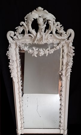 SPECCHIERA IN LEGNO INTAGLIATO E LACCATO CM.130X65 - DIFETTI