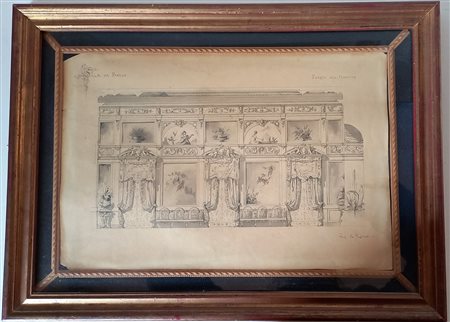 STUDIO PER SALA DA BALLO - PENNA E INCHIOSTRO SU CARTA CM.25X39 FIRMATO IN...