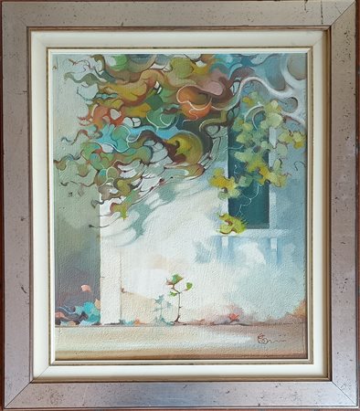 SERGIO GIANNINI - UN GIORNO FUORI CITTA' 1988 - OLIO SU TELA CM.60X50 FIRMATO...