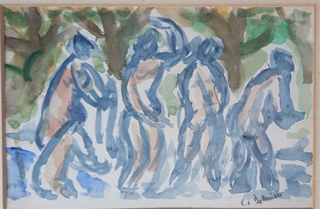 CRISTOFORO DE AMICIS (1902-1987) BAGNANTI - ACQUERELLO SU CARTA CM.20X30...