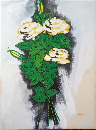 REMO BRINDISI (1918-1996) FIORI 1970 - TEMPERA SU CARTA INTELATA CM.66X50...