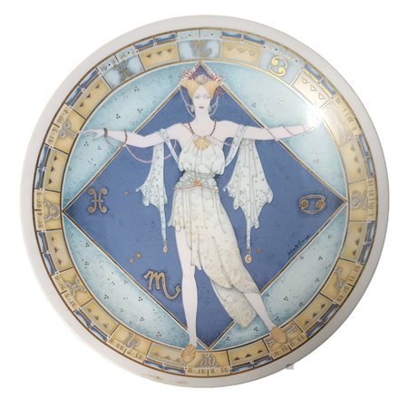 PIATTO IN PORCELLANA DECORATO CON SEGNI ZODIACALI - DIAMETRO CM.27 FIRMATO...
