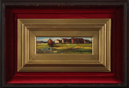 BARTOLENA GIOVANNI (1866 - 1942) Paesaggio con case. Olio su tavola. Cm 23,50...