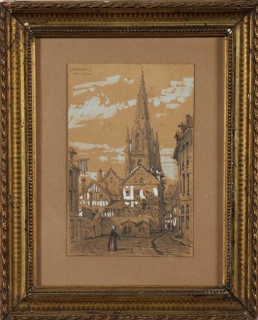 THORIGNY FELIX (1824 - 1870) Harfleur. Tecnica mista su carta. Cm 10,50 x...