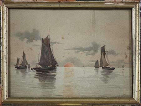 CASSIERS HENRY (1848 - 1944) Barche. Acquerello . Cm 28,00 x 21,00. Firma in...