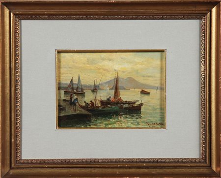 PRATELLA FAUSTO (1888 - 1964) Mergellina. Olio su tavola. Cm 25,00 x 18,00....