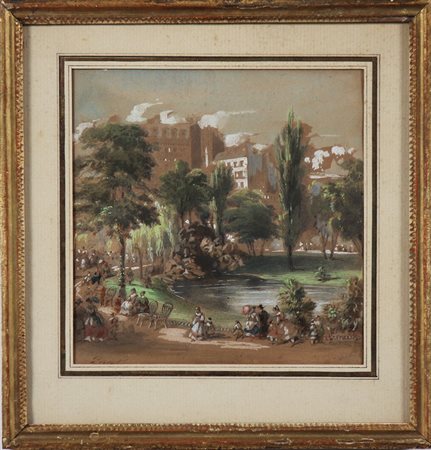 ARTISTA DEL XIX SECOLO Le square du temple. Acquarello su carta. Cm 15,00 x...