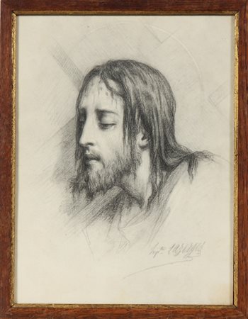 HIPPOLYTE LAZERGES (1817 - 1887) Cristo. Disegno grafite su carta. Cm 21,00 x...