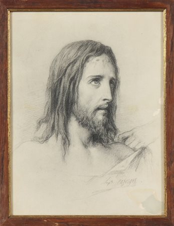 HIPPOLYTE LAZERGES (1817 - 1887) Cristo. Disegno grafite su carta. Cm 21,00 x...