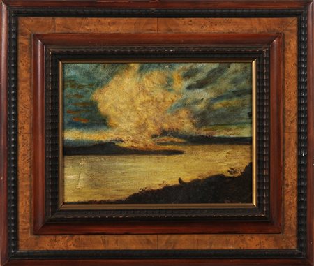 ANONIMO Paesaggio. Olio su cartone telato. Cm 39,60 x 29,60. . Cornice presente