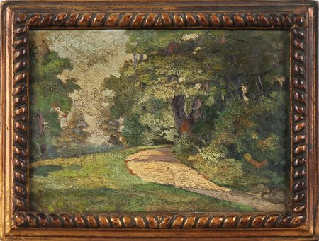 ANONIMO Paesaggio. Olio su tavola. Cm 28,50 x 20,00. . Cornice presente