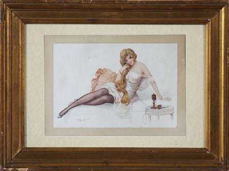 PENOT ALBERT JOSEPH (1862 - 1930) Ritratto. Acquerello . Cm 17,00 x 25,00....