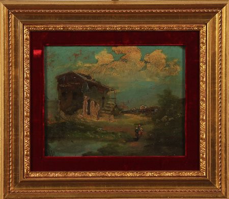 ANONIMO Paesaggio. Pastello su cartone. Cm 30,00 x 23,00. A firma di Giuseppe...