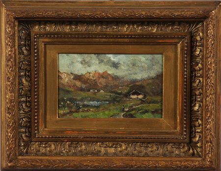 ANONIMO Paesaggio. Olio su tavola. Cm 23,00 x 1505,00. Firma illeggibile in...