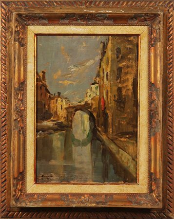 ANONIMO Paesaggio. Olio su tavola. Cm 34,50 x 50,00. Firma illeggibile in...