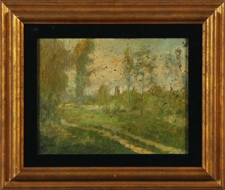 ANONIMO Paesaggio. Olio su tela . Cm 35,00 x 27,00. . Cornice presente