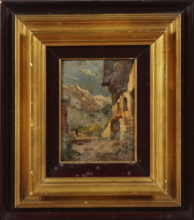 ANONIMO Paesaggio. Olio su cartone telato. Cm 35,00 x 25,00. Firma in basso a...