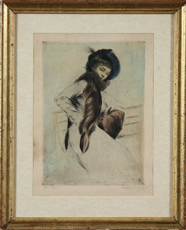 SELVATICO LINO (1872 - 1924) Autunno. Acquaforte. Cm 31,00 x 39,50. Firma in...