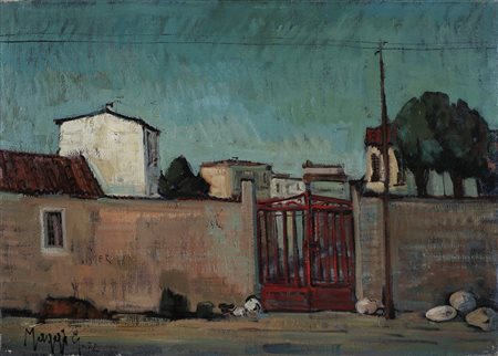 MAGGI GIAMPIETRO (n. 1934) Cancello rosso. 1972. Olio su tela . Cm 70,00 x...