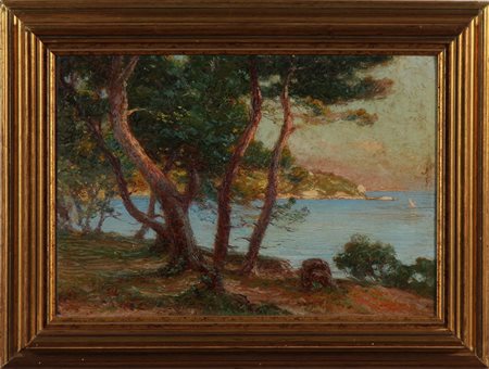 FOCARDI PIERO (1889 - 1945) Paesaggio della Costa Azzurra. Olio su cartone...