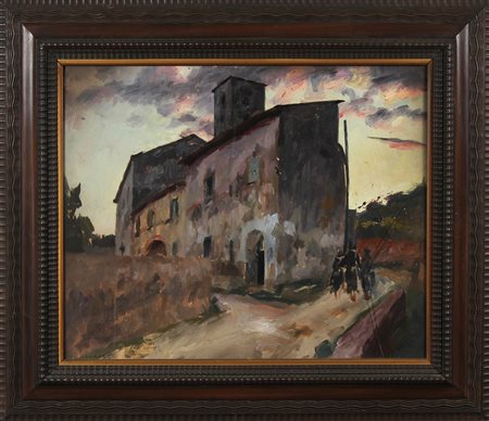 CELADA DA VIRGILIO UGO (1895 - 1995) Paesaggio con case. Olio su compensato....