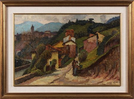 SALERI GABRIELE (n. 1927) Frazione di Bovegno. 1973. Olio su tela . Cm 60,00...