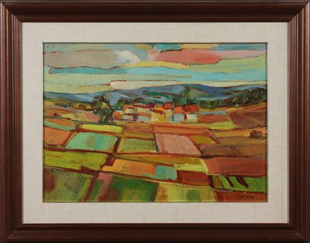 TROMBINI MINO (n. 1932) Senza titolo. Olio su tela . Cm 70,00 x 50,00. Firma...