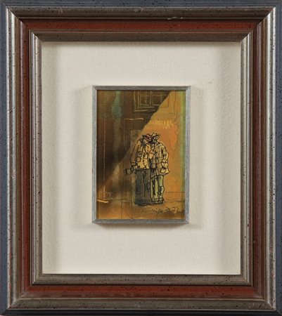 ANONIMO Due figure. Tecnica mista su cartone. Cm 12,00 x 18,00. A firma...