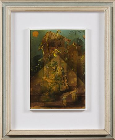 ANONIMO Senza titolo. 1974. Tecnica mista su cartone. Cm 24,00 x 36,00. Firma...