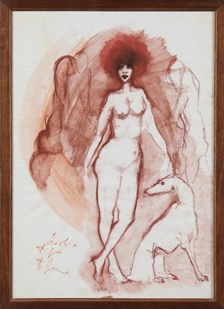 ANONIMO Studio di figura. Tecnica mista su carta. Cm 32,00 x 45,00. Titolo e...