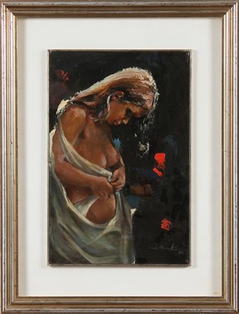 ANONIMO Senza titolo. 1972. Olio su cartone. Cm 28,00 x 45,00. Firma Di Marko...