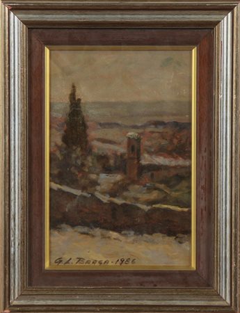 BRAGA GIANLUIGI (n. 1931) Paesaggio. 1986. Olio su cartone. Cm 17,00 x 25,00....
