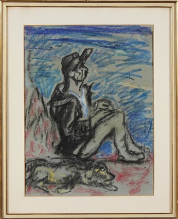 CARPI ALDO (1886 - 1973) Uomo con cane. Pastello su carta. Cm 55,00 x 70,00....