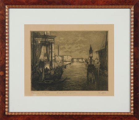 MENIN PERICLE (n. 1900) Venezia laguna. Incisione. Cm 50,00 x 35,00. Firma e...
