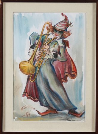 FONTANA DANIELE (1900 - 1984) Ridi pagliaccio. 1981. Tecnica mista su carta....